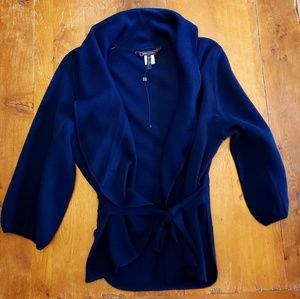 BCBG navy blue cardigan sweater with tie belt